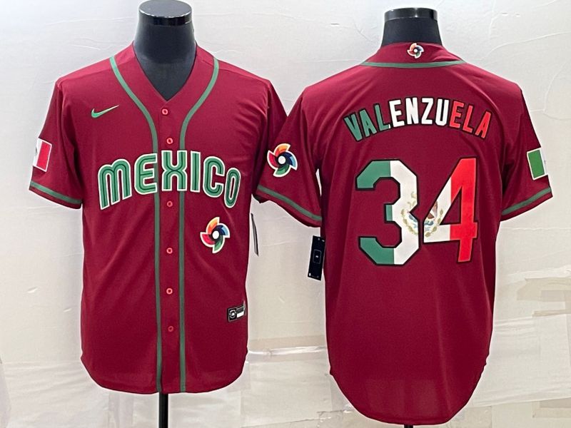 Men 2023 World Cub Mexico 34 Valenzuela Red Nike MLB Jersey9